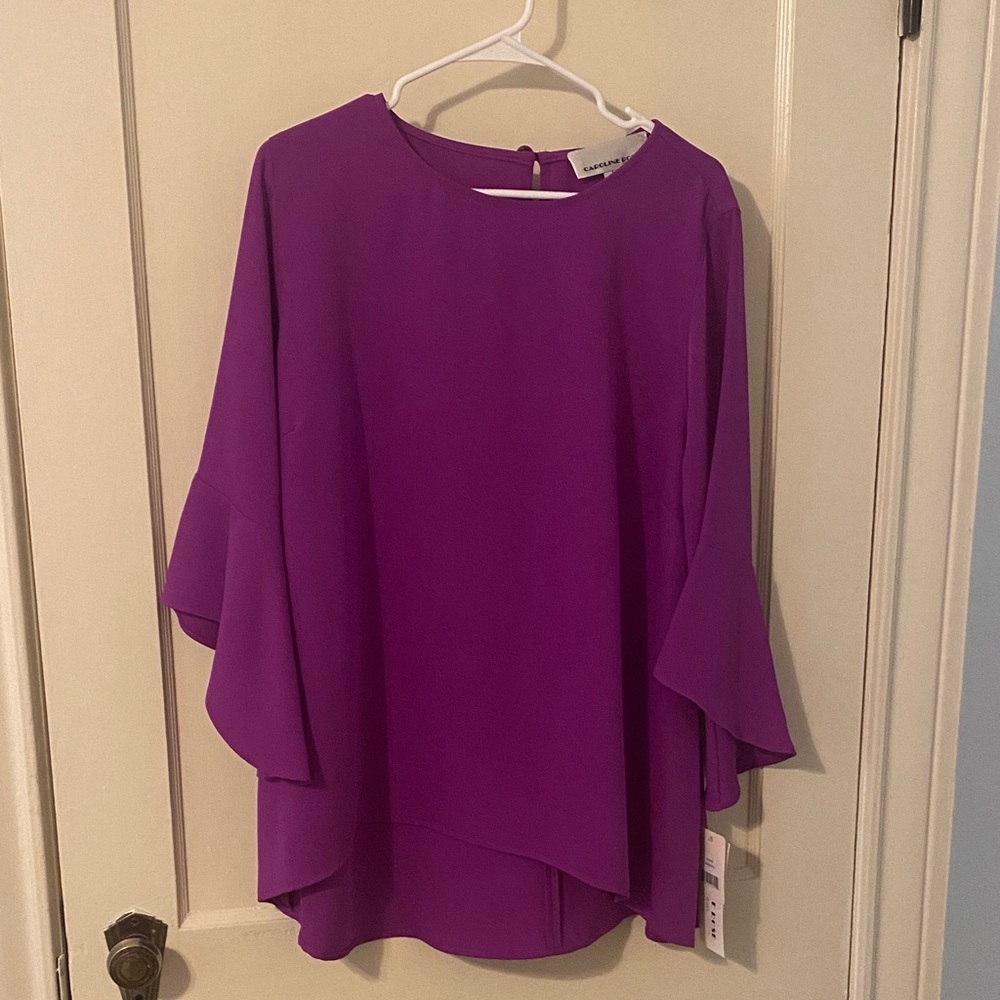 Caroline Rose Purple Ruffle Sleeve Blouse - Flowing Layered Top